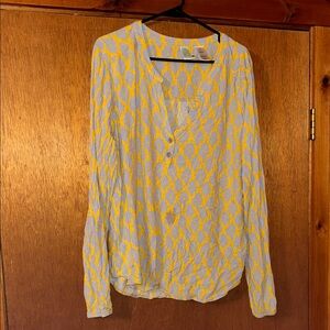 Yellow and Gray Patterned Women's Top